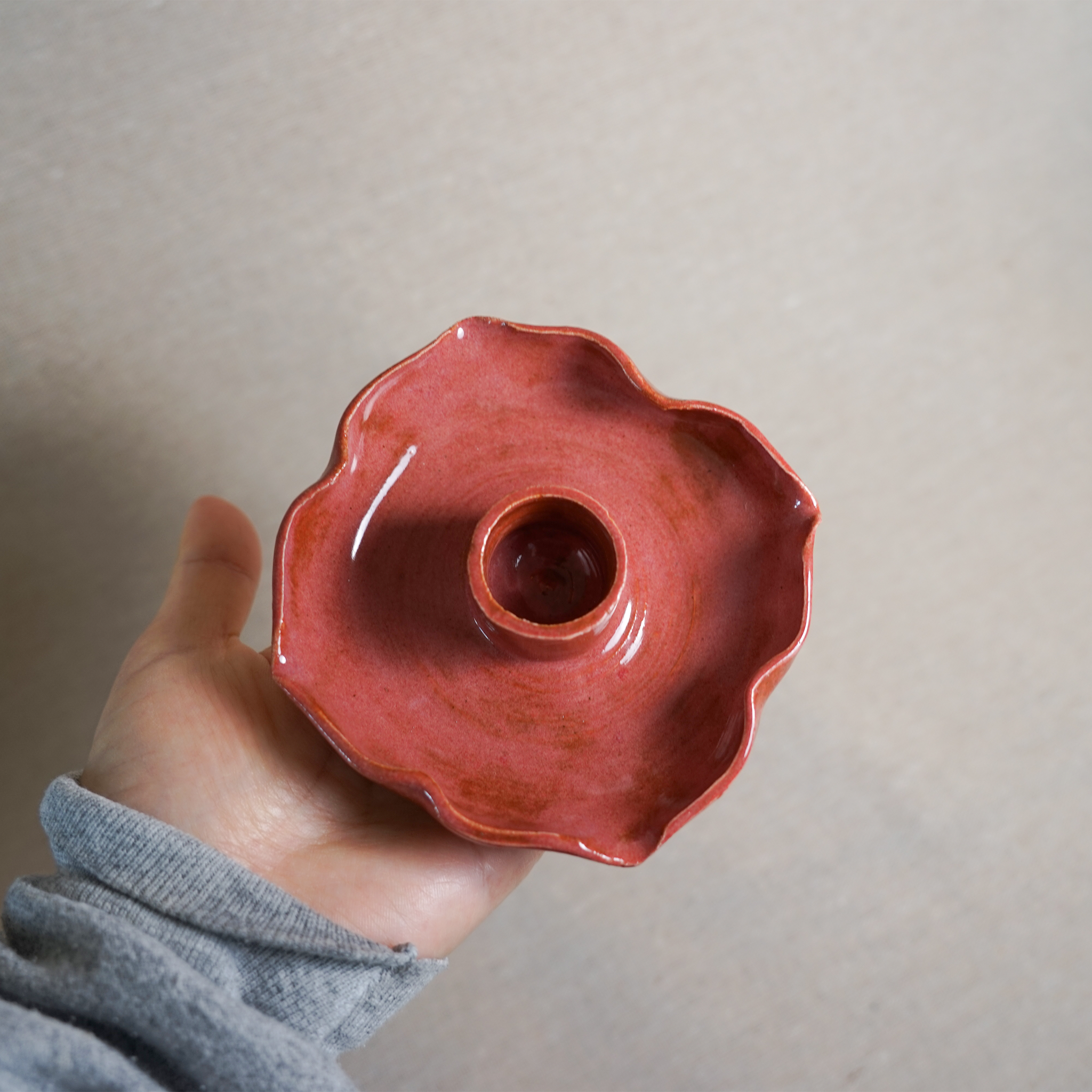 Red Ceramic Candle Holder